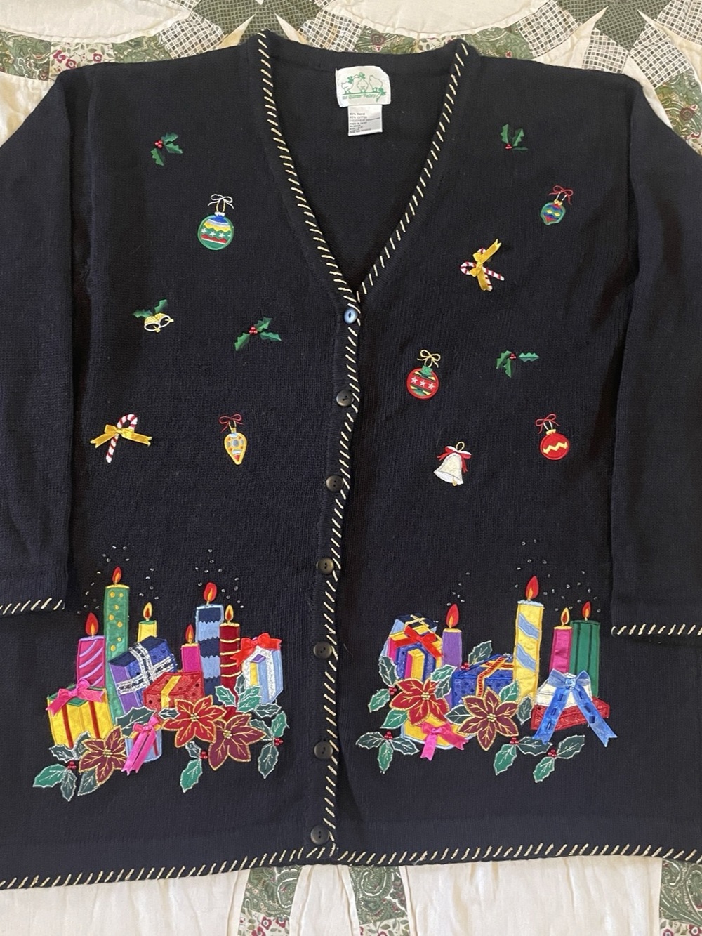 The Eagle's Eye Embroidered Holiday Cardigan in Black